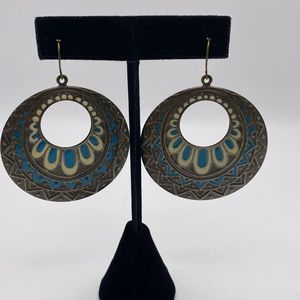 Circular Teal And Beige Earrings